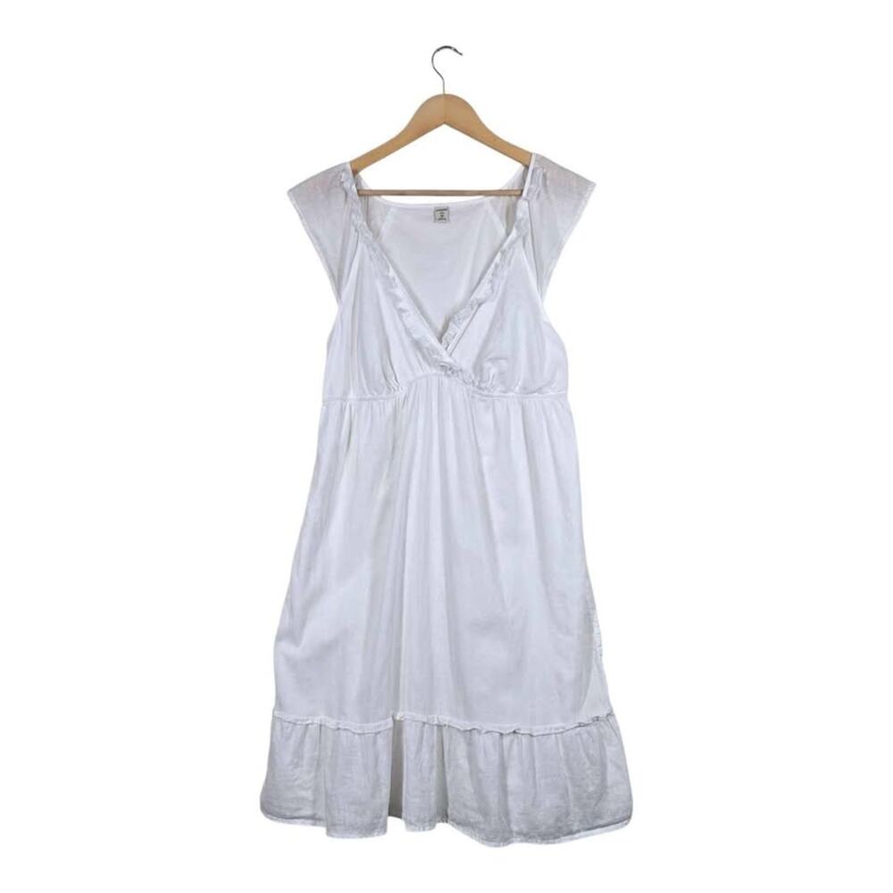 Old Navy White Linen Blend Ruffle V-Neck Empire Waist Babydoll Dress Cottagecore